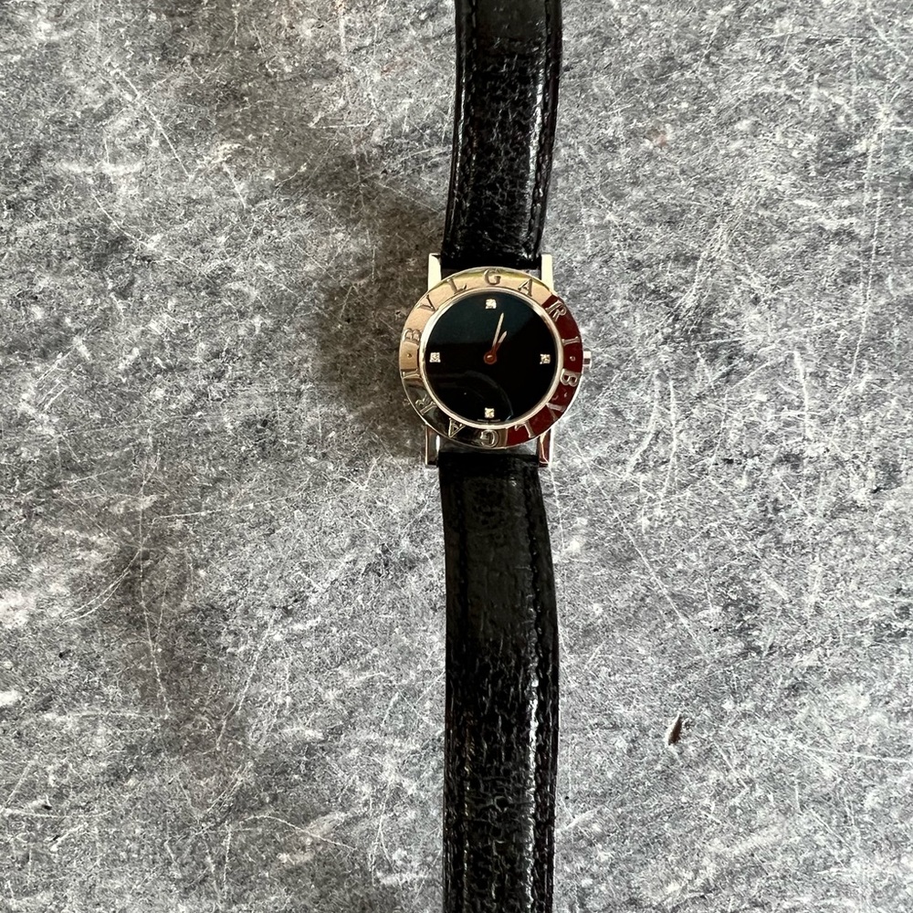 Bvlgari Diamond Black Face Stainless Steel & Black Leather Women's Watch BB26SL - Picture 13 of 13